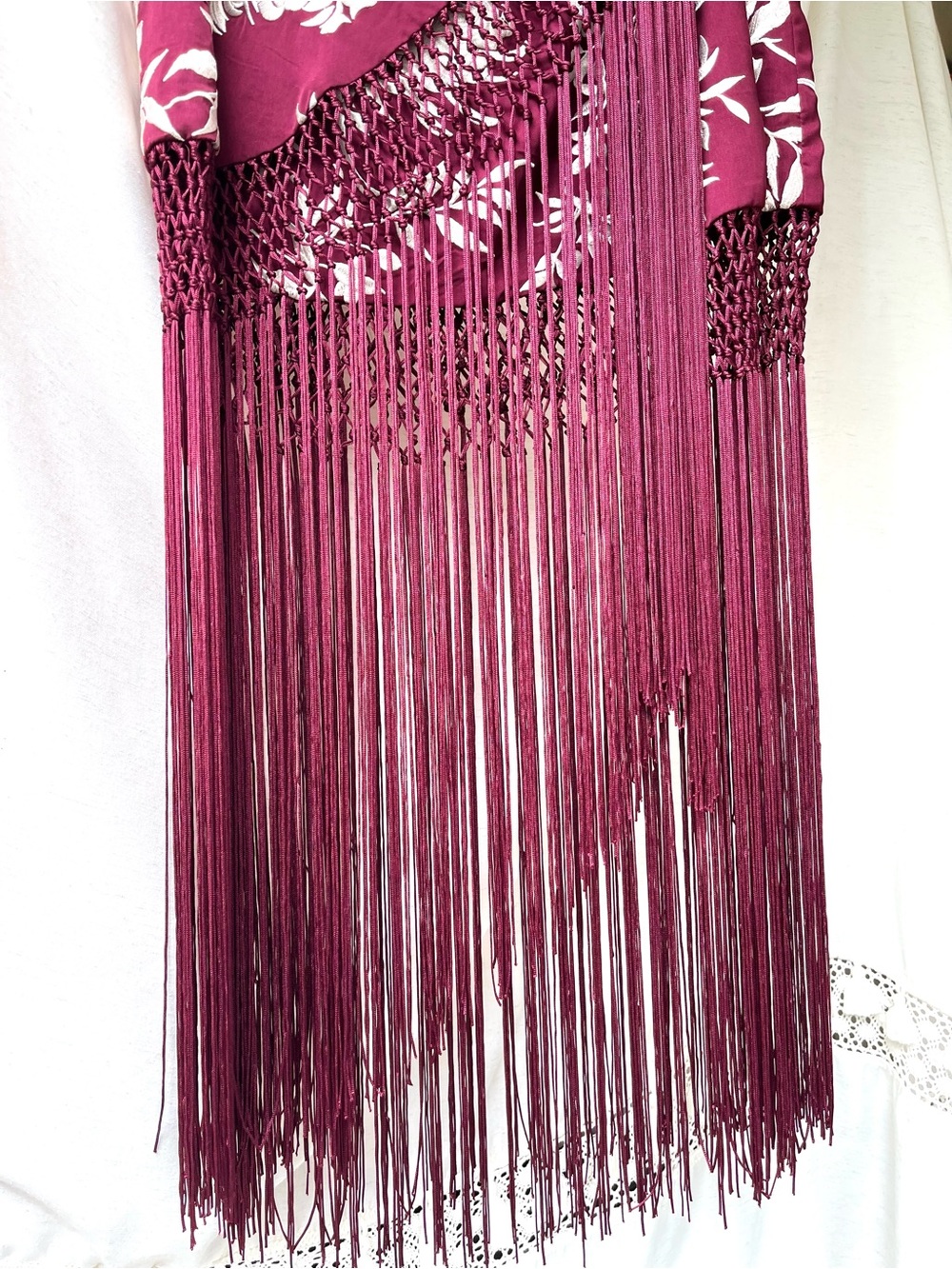 Zara Pareo Skirt with Embroidery & Fringe Burgundy White - Picture 11 of 16